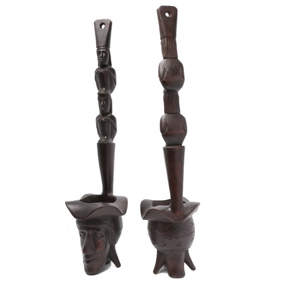 Vintage Indonesian Hand Carved Wood Tribal Figural Water Dipper Ladle Wall Decor - Picture 7 of 12